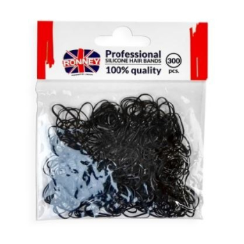 RONNEY silikonowe gumki do włosów, czarne 300 szt.